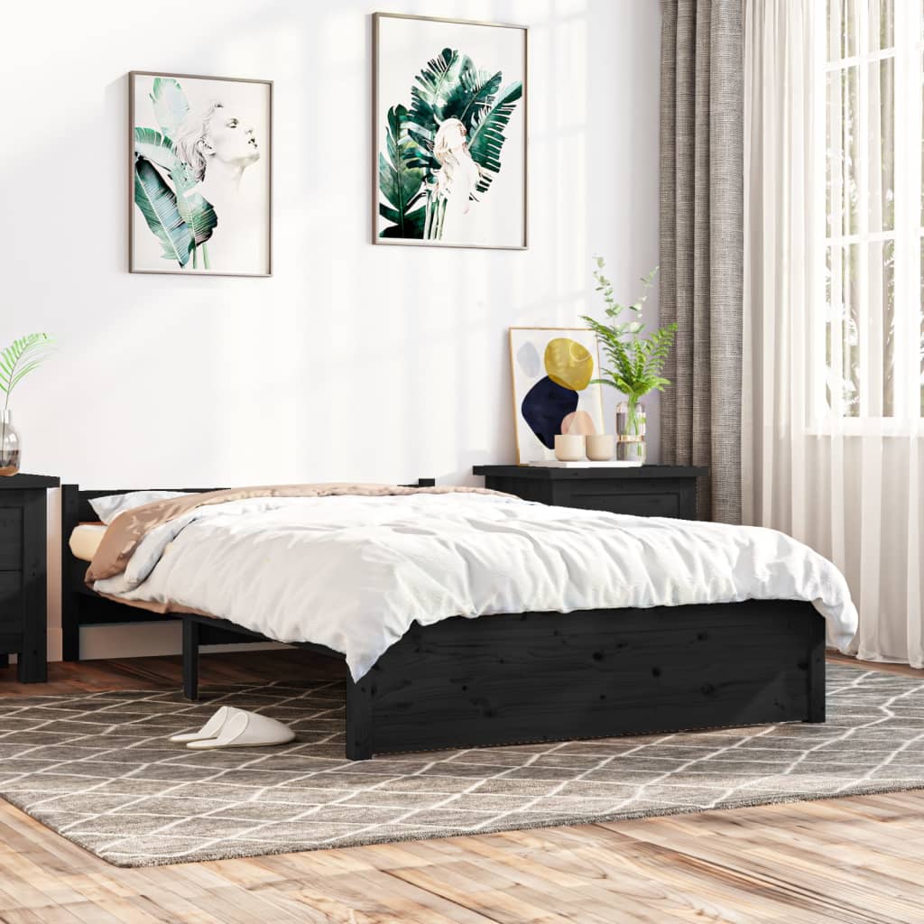 Berkfield Bed Frame Black Solid Wood 135x190 cm Double