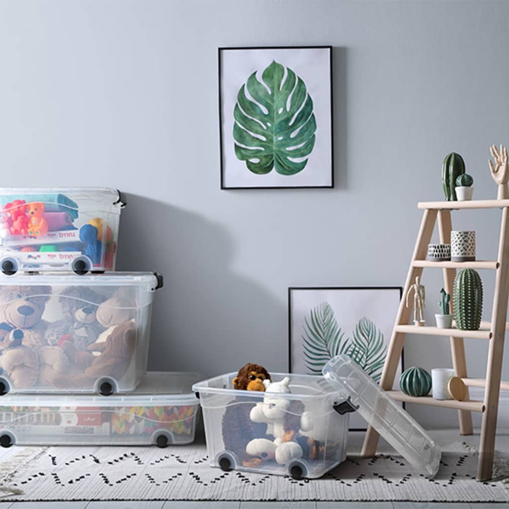 Berkfield Storage Boxes with Wheels & Lids 5 pcs Transparent 60 L