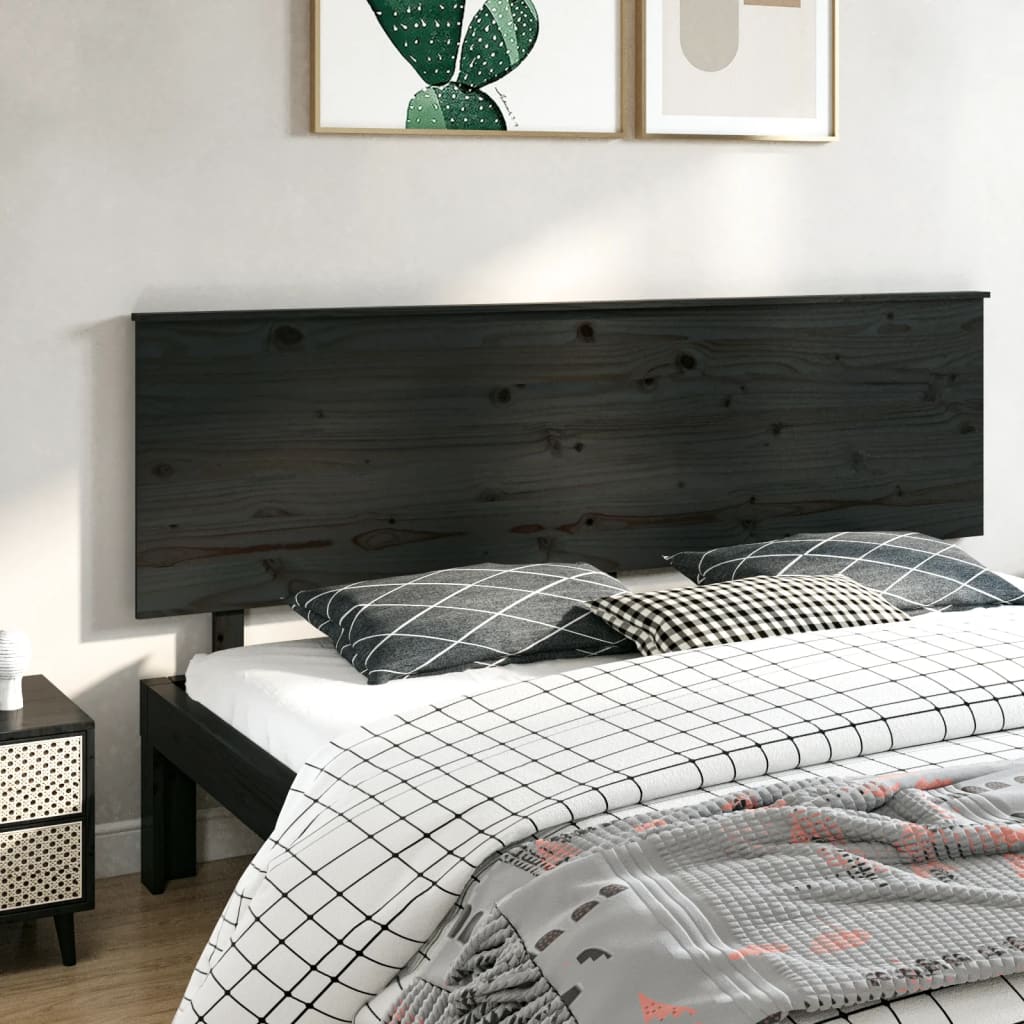 Berkfield Bed Headboard Black 204x6x82.5 cm Solid Wood Pine