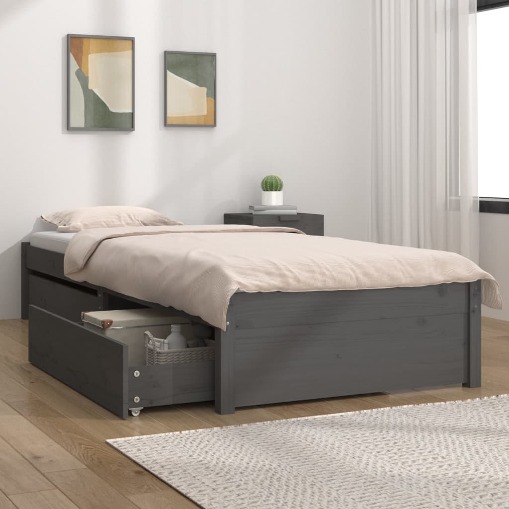 Berkfield Bed Frame with Drawers Grey 100x200 cm