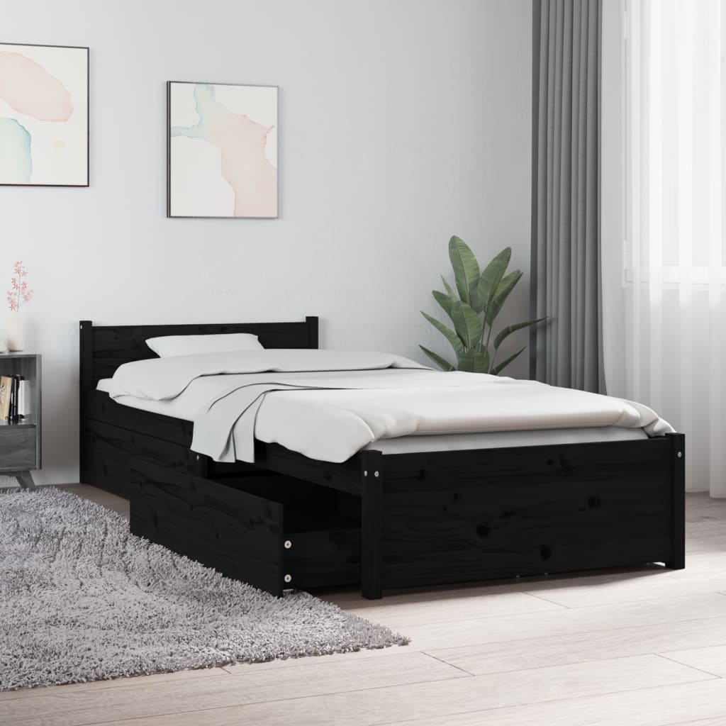 Berkfield Bed Frame with Drawers Black 75x190 cm Small Single