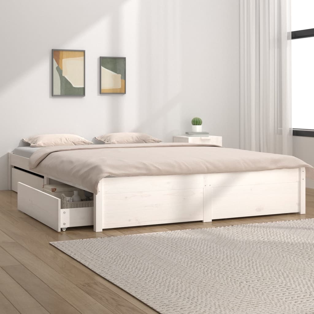 Berkfield Bed Frame with Drawers White 120x190 cm Small Double