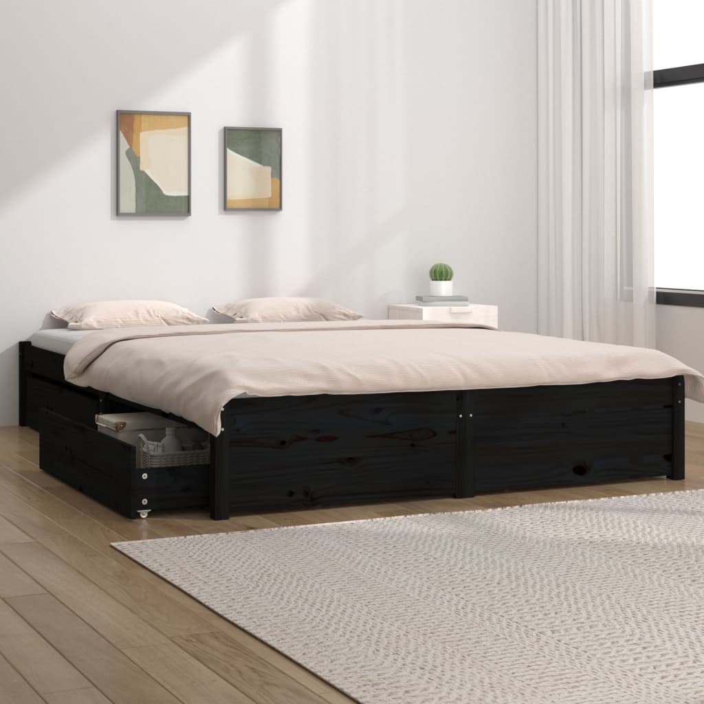Berkfield Bed Frame with Drawers Black 120x190 cm Small Double