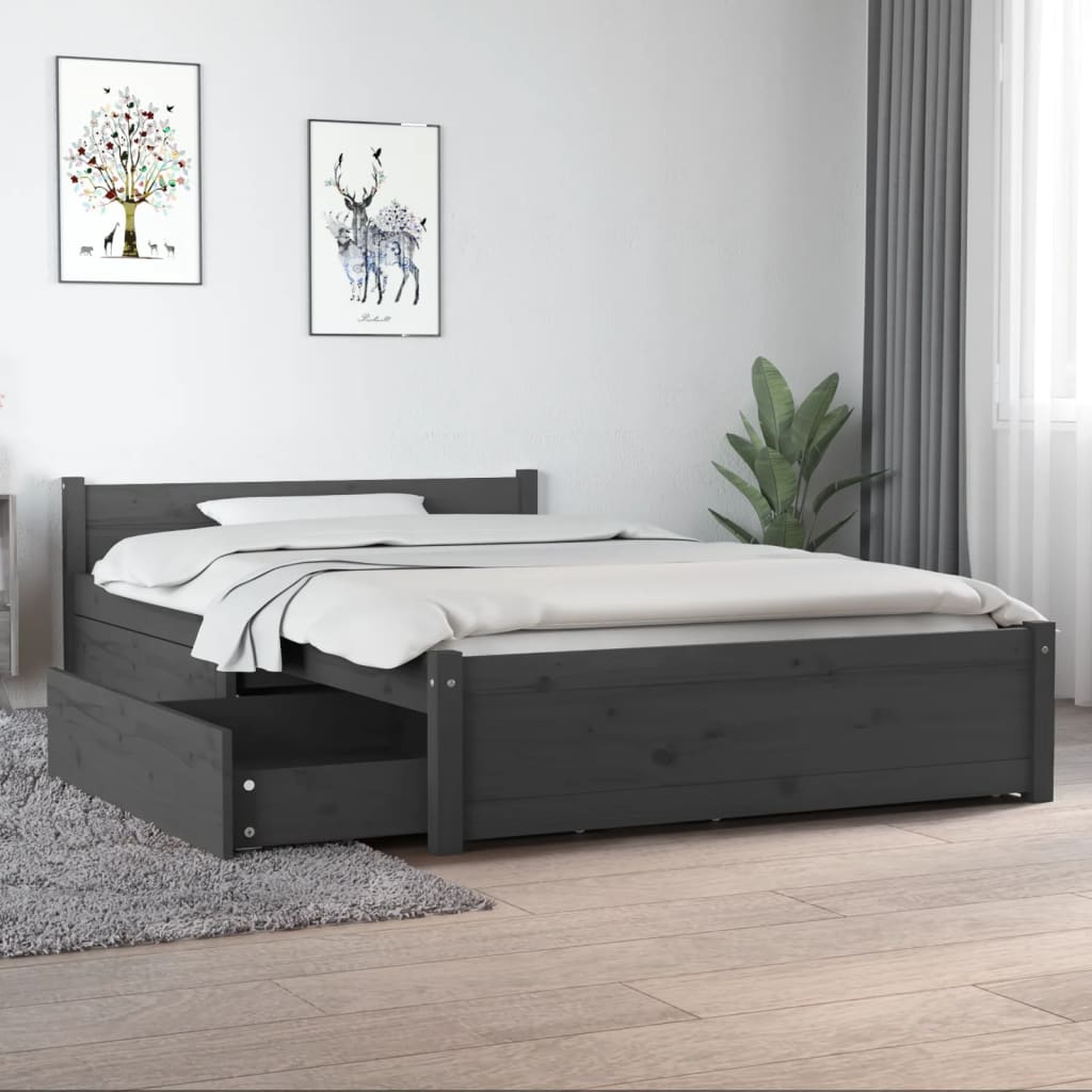 Berkfield Bed Frame with Drawers Grey 120x190 cm Small Double