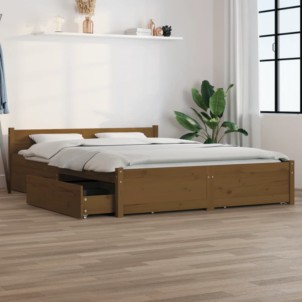 Berkfield Bed Frame with Drawers Honey Brown 135x190 cm Double
