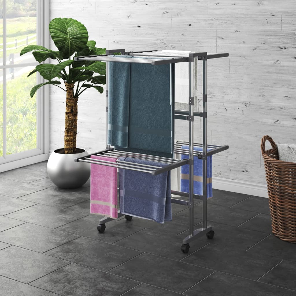 Berkfield 2-Tier Laundry Drying Rack with Wheels Silver 60x70x106 cm