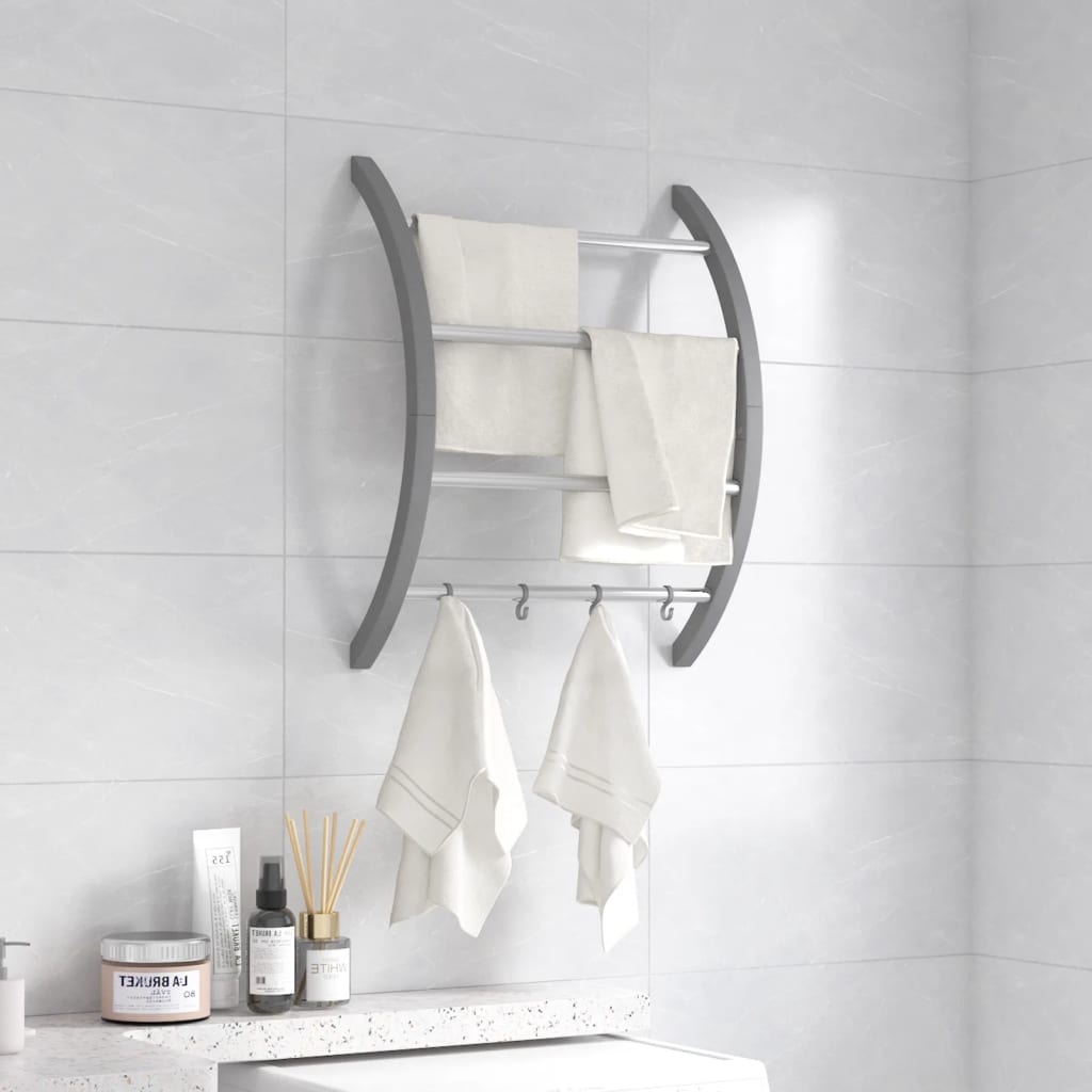Berkfield Towel Rack with Hooks Silver 56x16x72 cm Aluminium