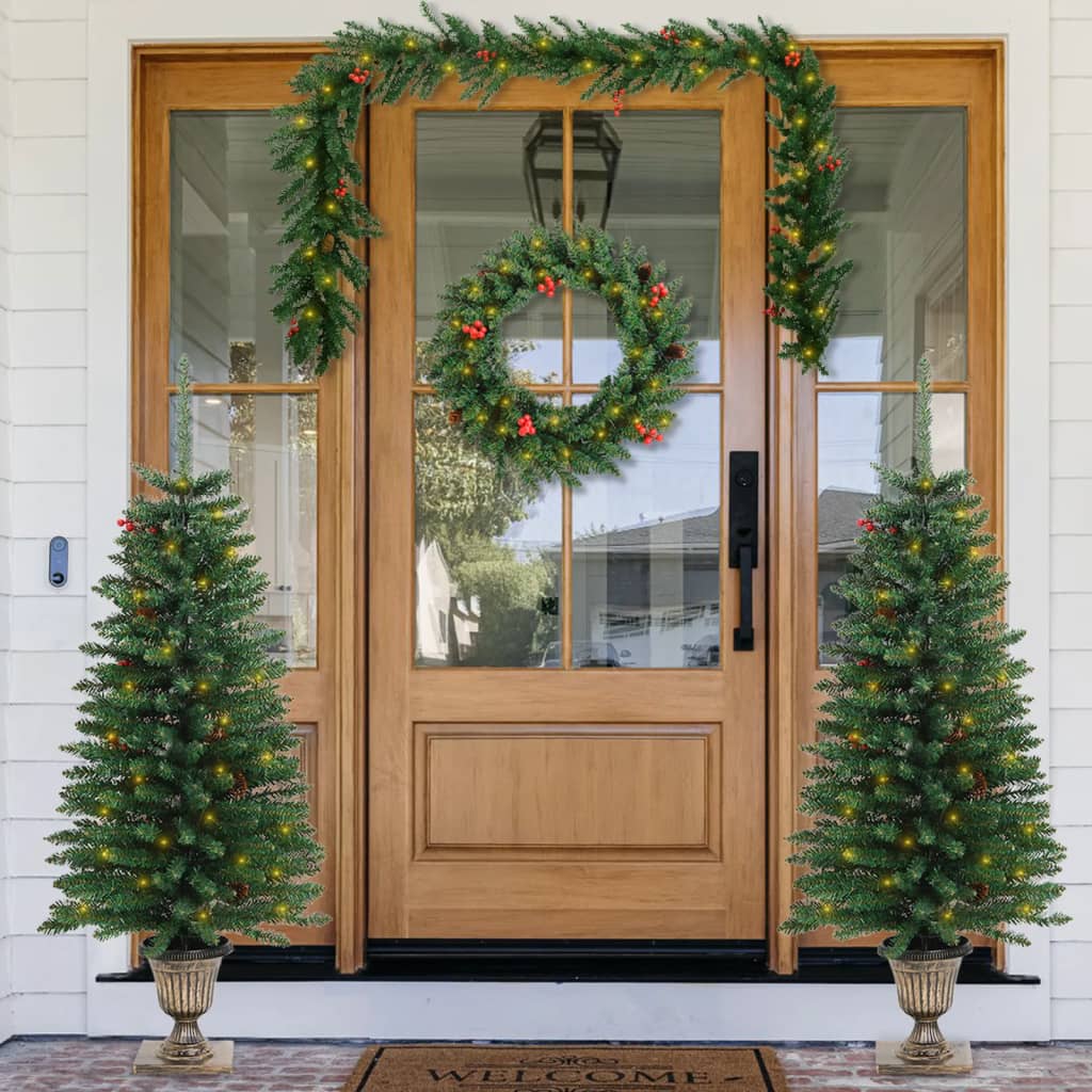 Berkfield Artificial Christmas Trees 2 pcs with Wreath, Garland and LEDs