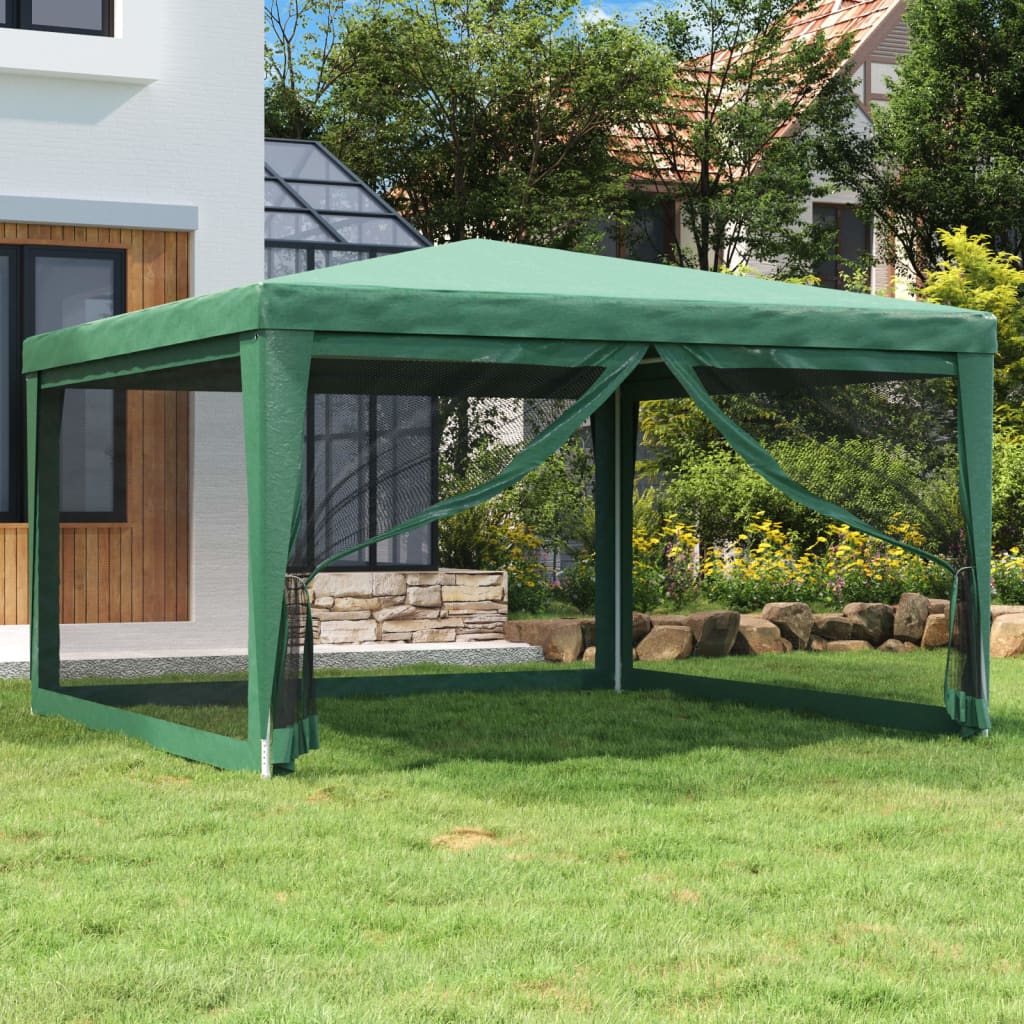 Berkfield Party Tent with 4 Mesh Sidewalls Green 4x4 m HDPE