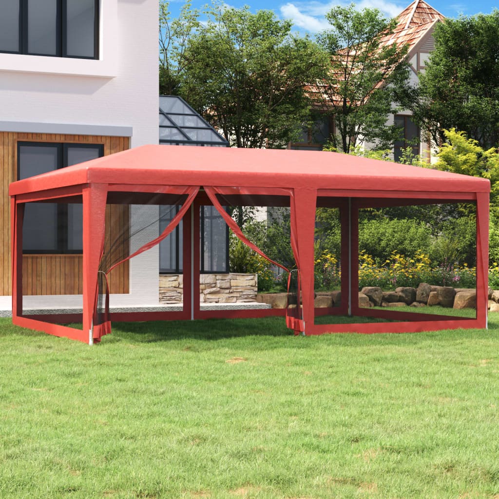 Berkfield Party Tent with 6 Mesh Sidewalls Red 6x4 m HDPE