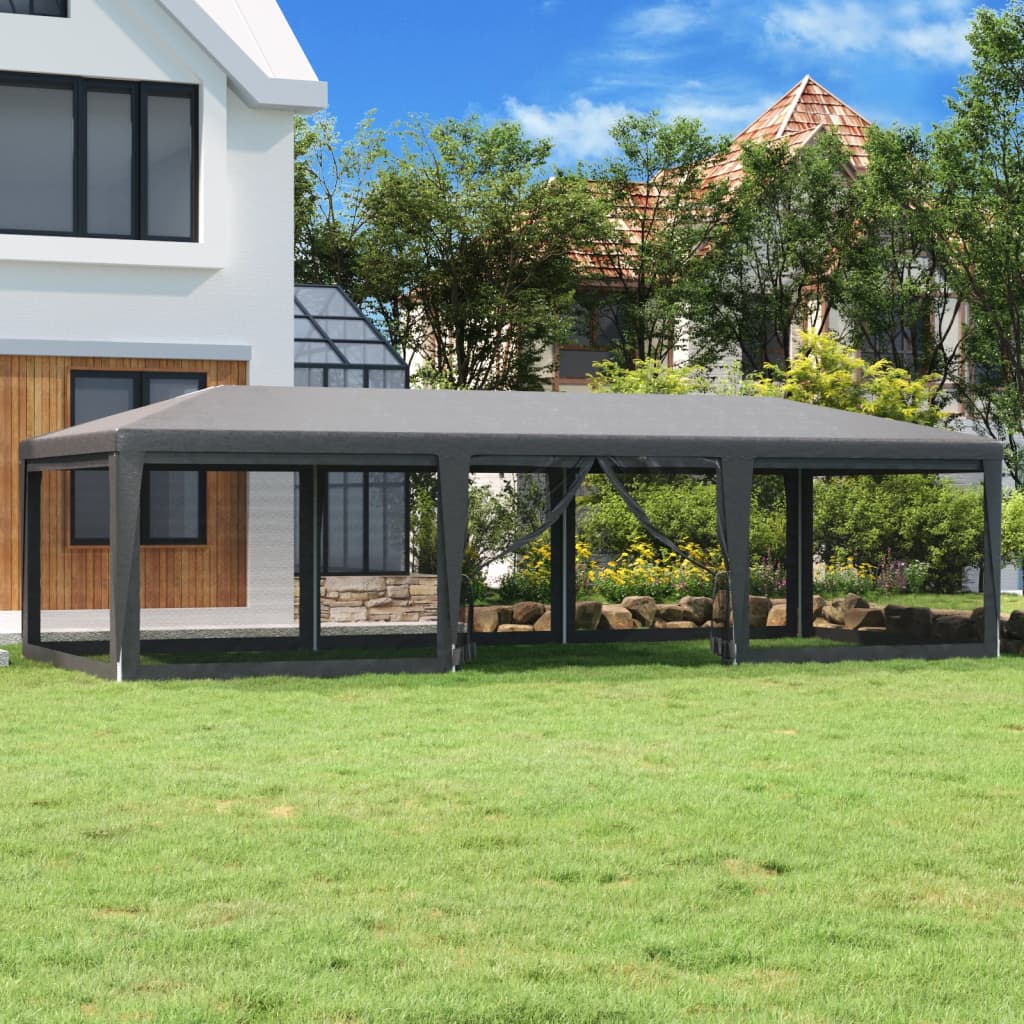 Berkfield Party Tent with 8 Mesh Sidewalls Anthracite 9x4 m HDPE