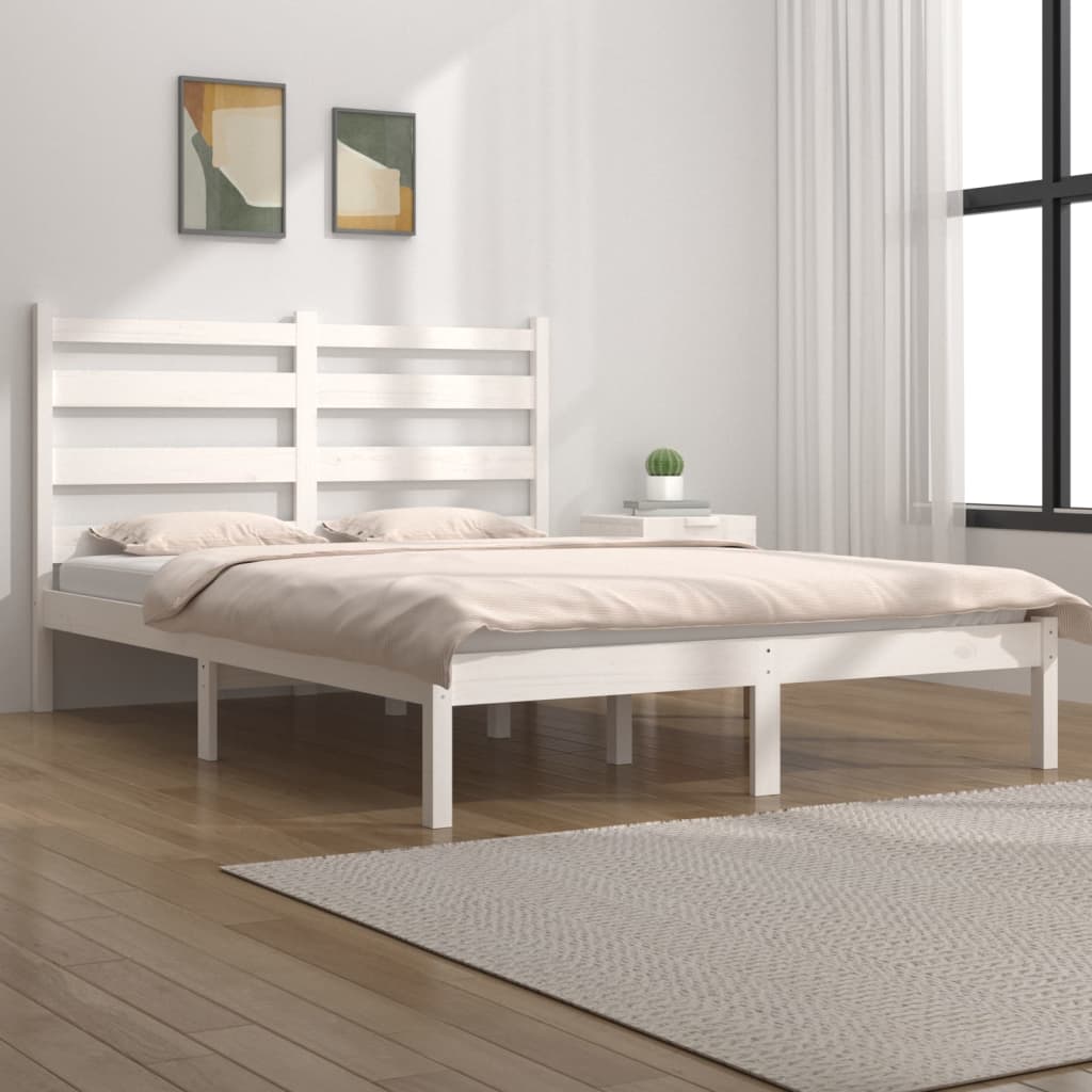Berkfield Bed Frame White Solid Wood Pine 150x200 cm King Size
