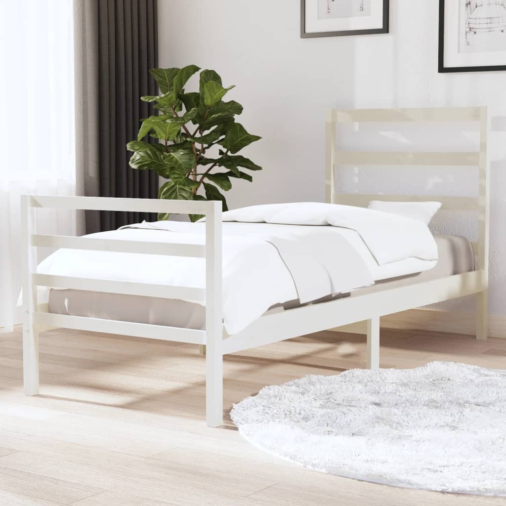 Berkfield Bed Frame White Solid Wood Pine 75x190 cm Small Single