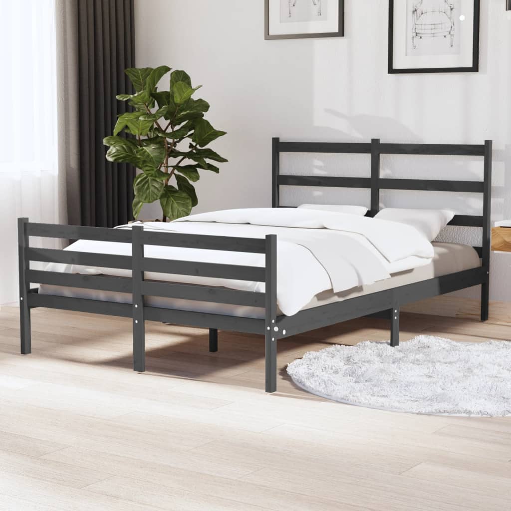 Berkfield Bed Frame Grey Solid Wood Pine 120x190 cm Small Double