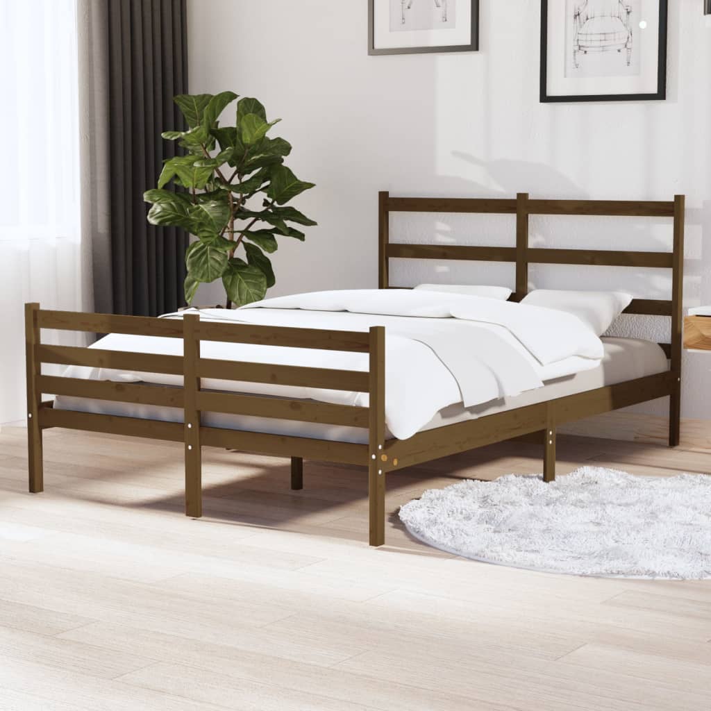 Berkfield Bed Frame Honey Brown Solid Wood Pine 120x190 cm Small Double