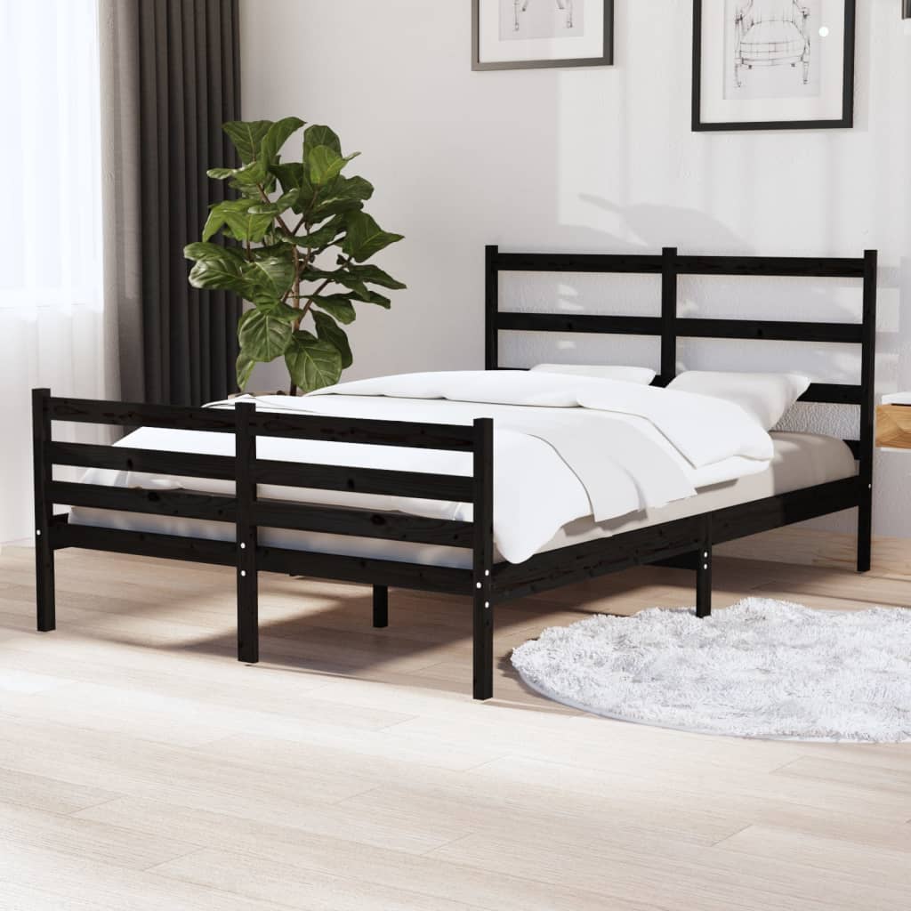 Berkfield Bed Frame Black Solid Wood Pine 120x190 cm Small Double