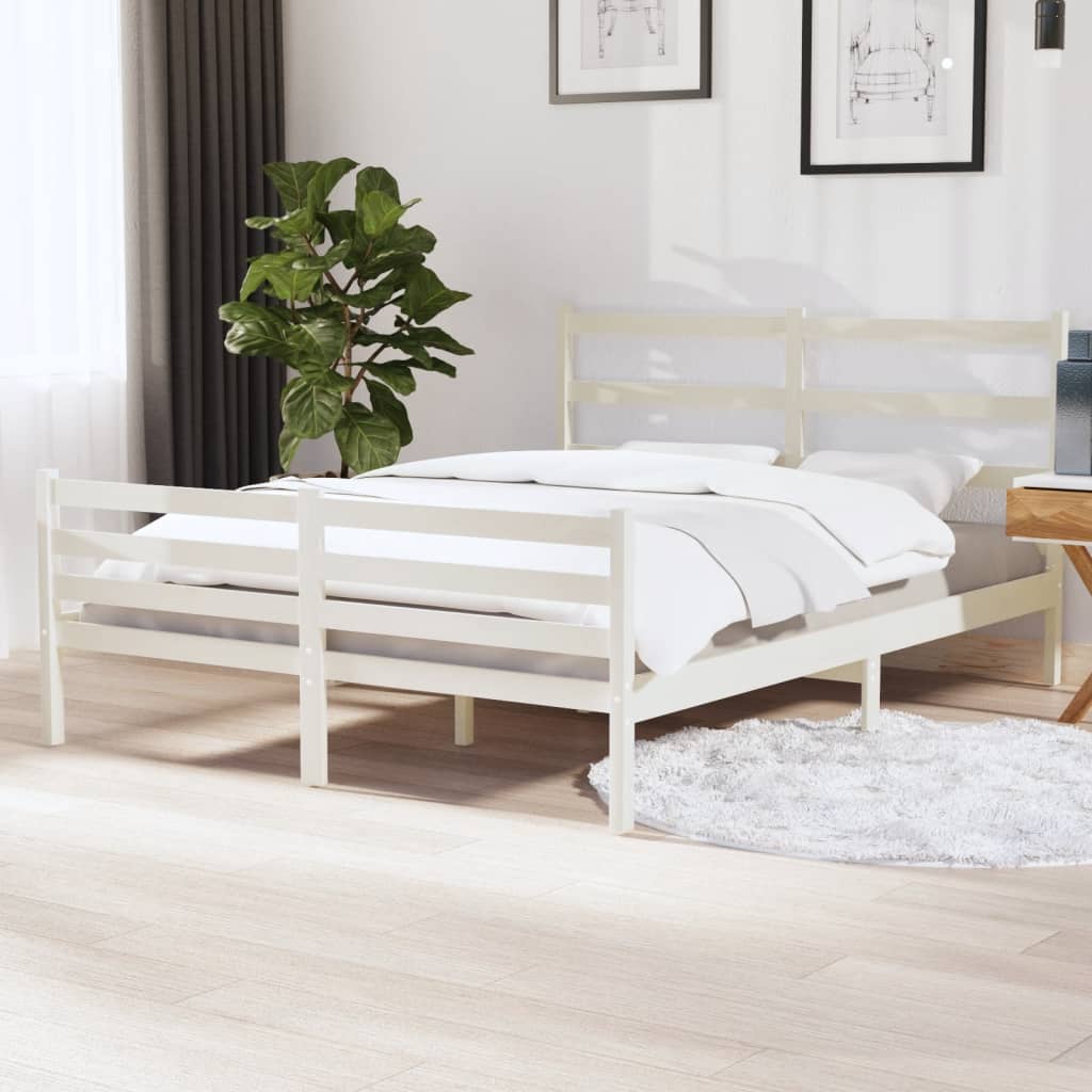 Berkfield Bed Frame White Solid Wood Pine 135x190 cm Double