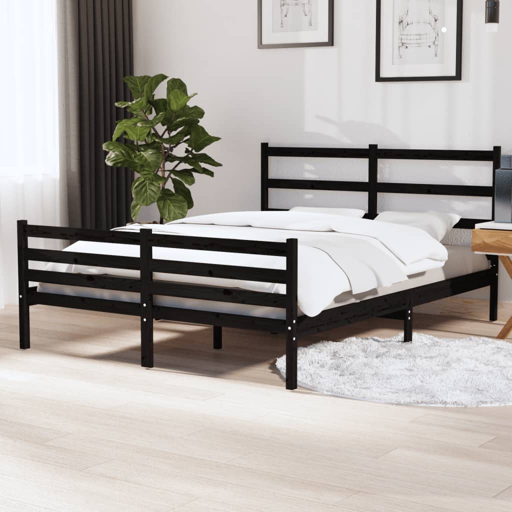 Berkfield Bed Frame Black Solid Wood Pine 135x190 cm Double