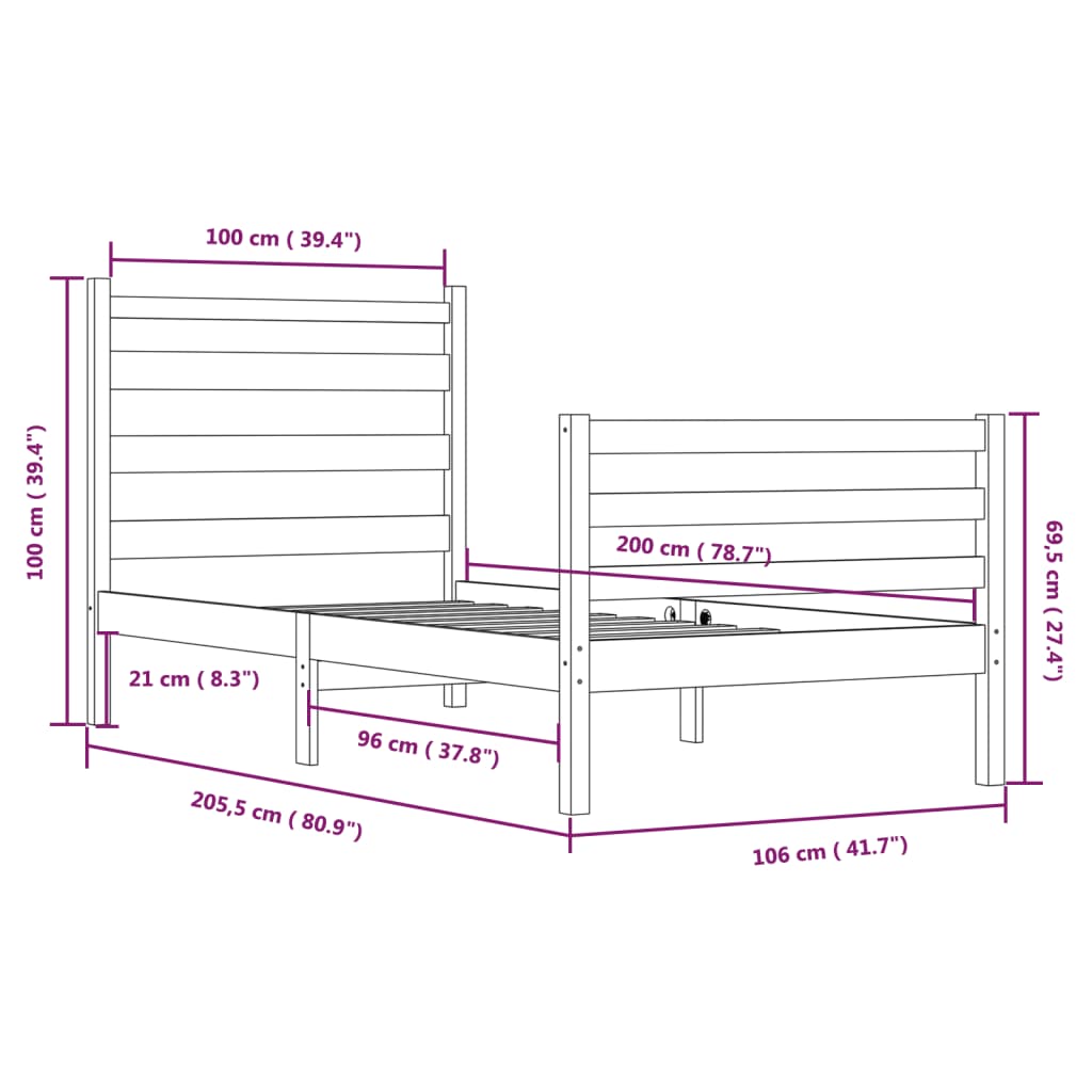 Berkfield Bed Frame Solid Wood Pine 100x200 cm