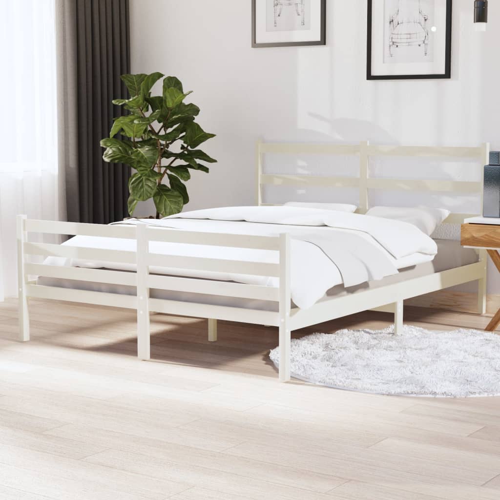 Berkfield Bed Frame White Solid Wood Pine 150x200 cm King Size