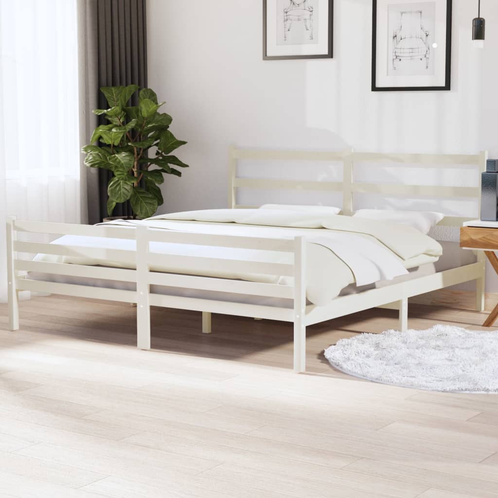Berkfield Bed Frame White Solid Wood Pine 180x200 cm Super King Size