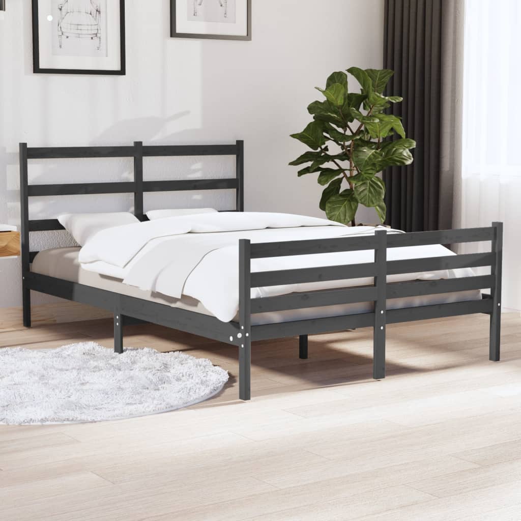 Berkfield Bed Frame Grey Solid Wood Pine 180x200 cm Super King Size