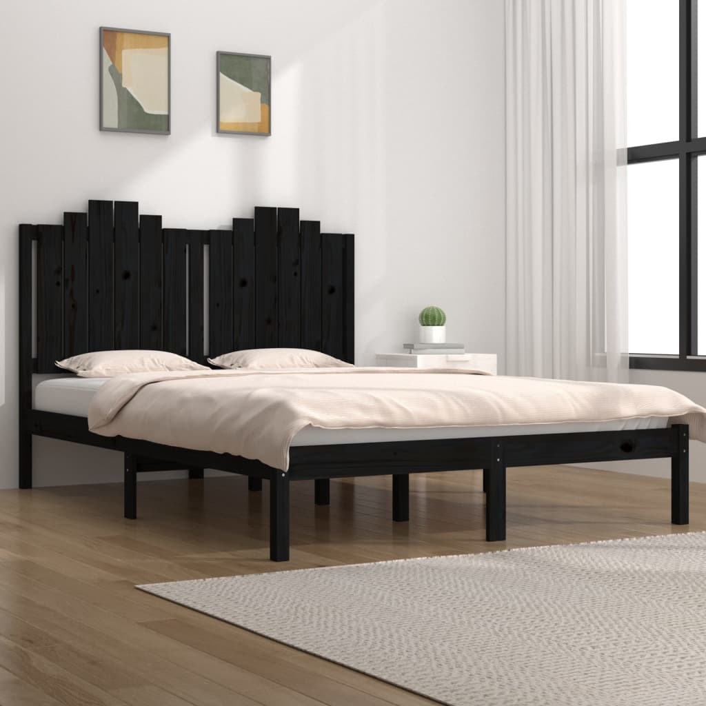 Berkfield Bed Frame Black Solid Wood Pine 135x190 cm Double