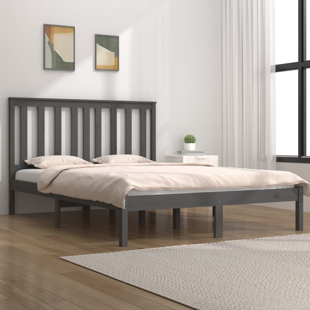Berkfield Bed Frame Grey Solid Wood Pine 140x190 cm