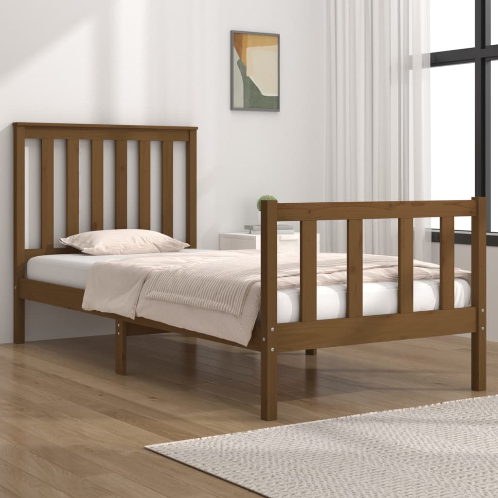Berkfield Bed Frame Honey Brown Solid Wood Pine 75x190cm Small Single