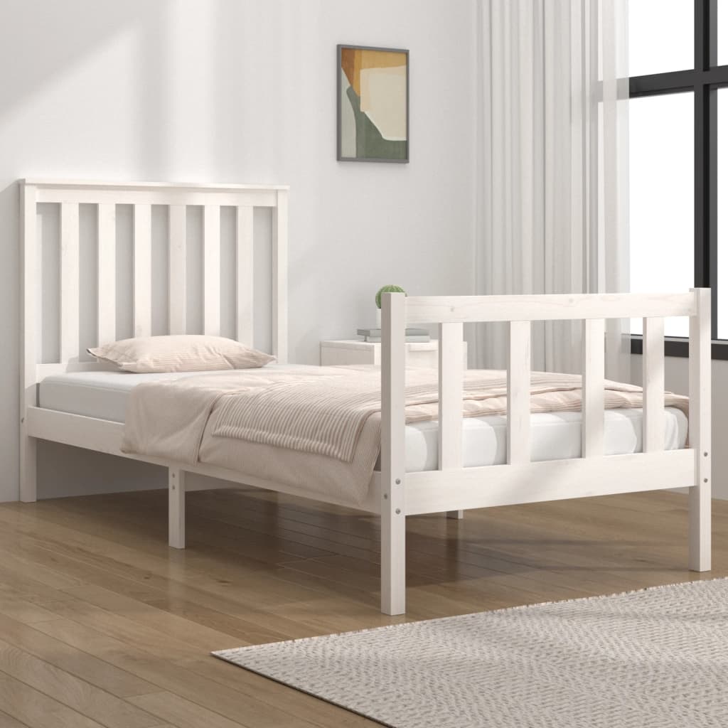 Berkfield Bed Frame White Solid Wood Pine 90x190 cm Single