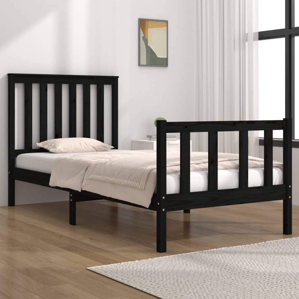 Berkfield Bed Frame Black Solid Wood Pine 90x190 cm Single
