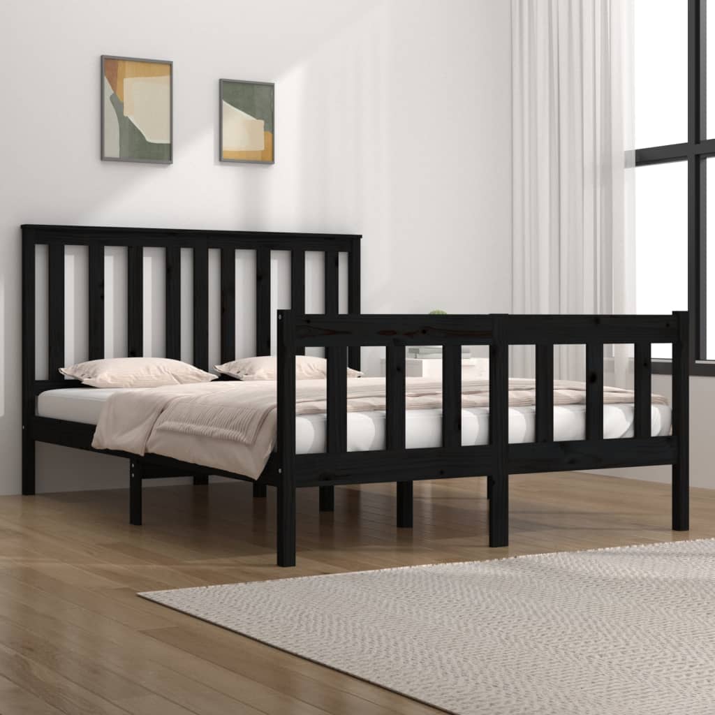 Berkfield Bed Frame Black Solid Wood Pine 120x190 cm Small Double