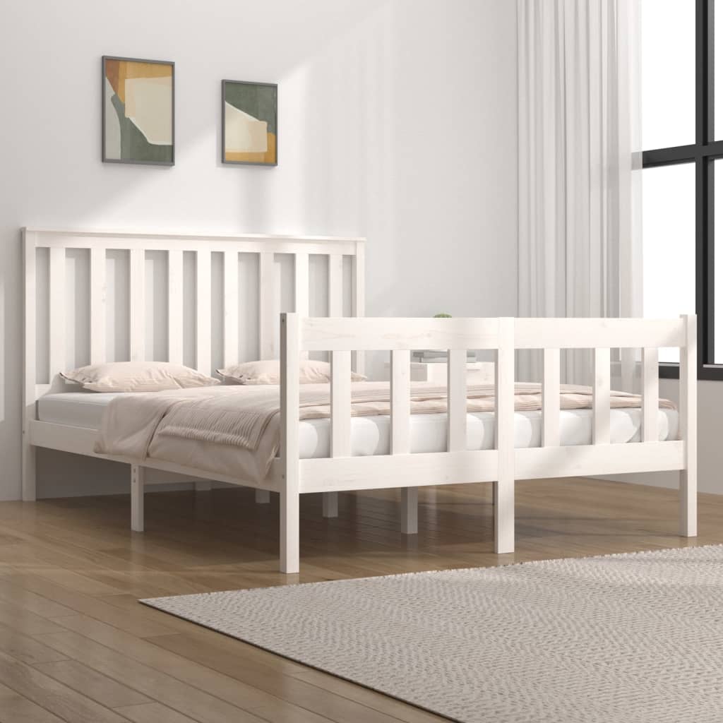 Berkfield Bed Frame White Solid Wood Pine 140x190 cm