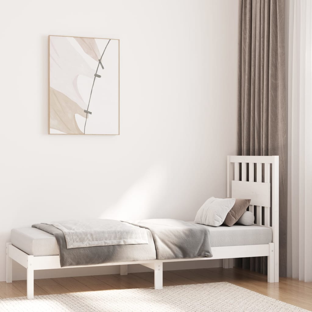 Berkfield Bed Frame White Solid Wood Pine 75x190 cm Small Single