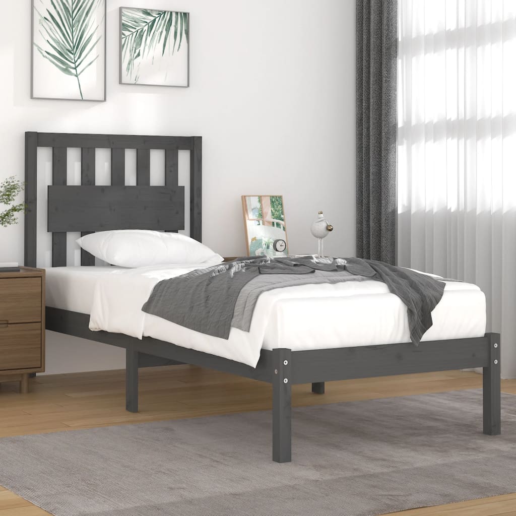 Berkfield Bed Frame Grey Solid Wood Pine 75x190 cm Small Single