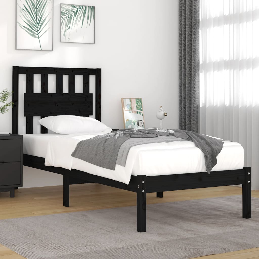 Berkfield Bed Frame Black Solid Wood Pine 75x190 cm Small Single