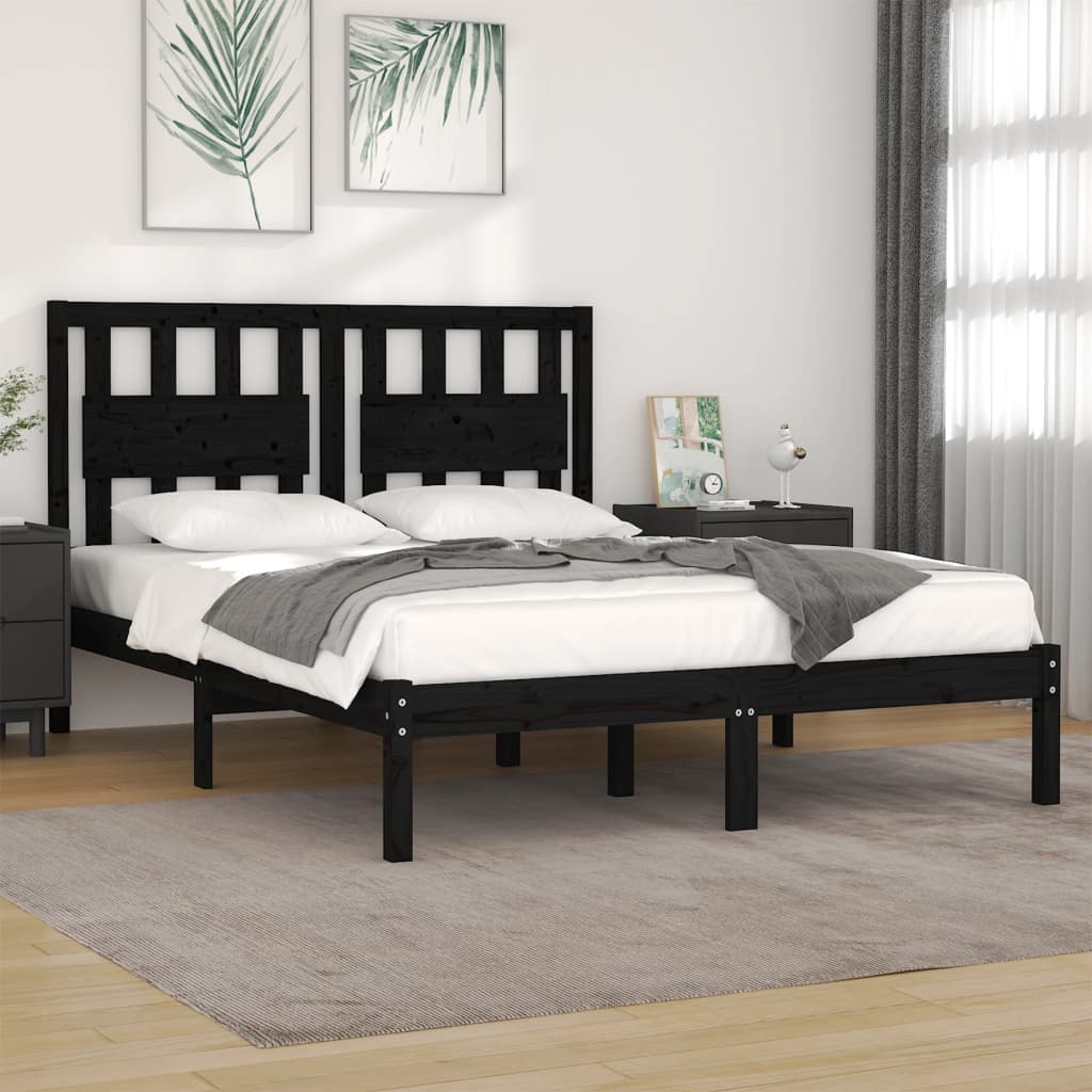 Berkfield Bed Frame Black Solid Wood Pine 135x190 cm Double