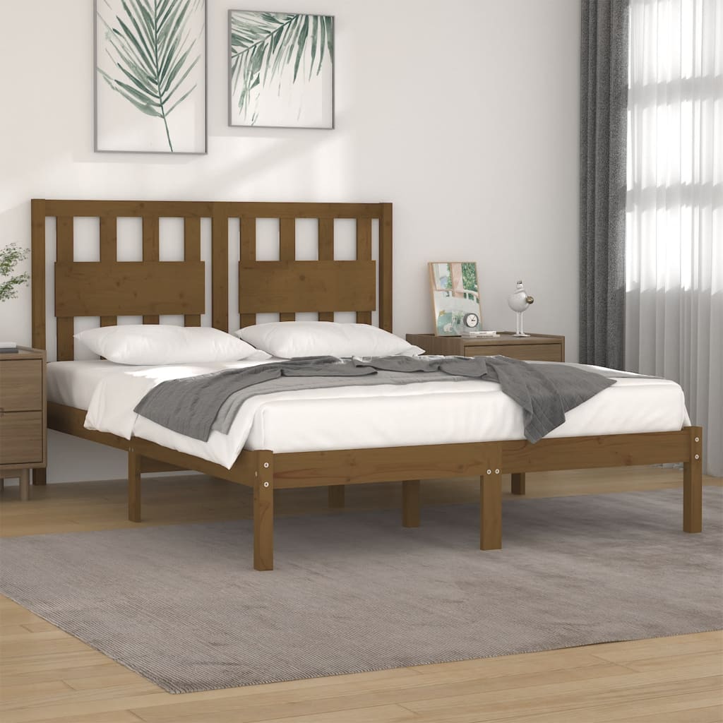 Berkfield Bed Frame Honey Brown Solid Wood Pine 140x190 cm