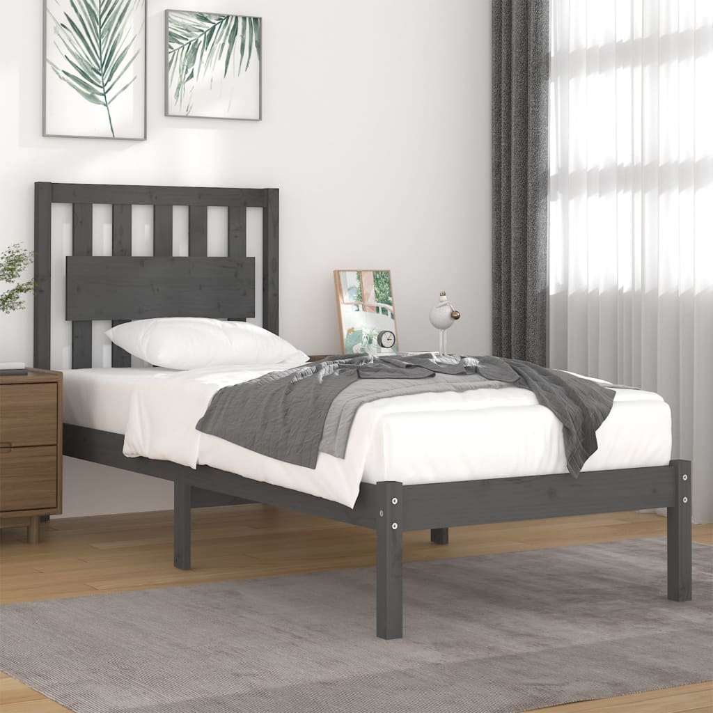 Berkfield Bed Frame Grey Solid Wood Pine 90x200 cm