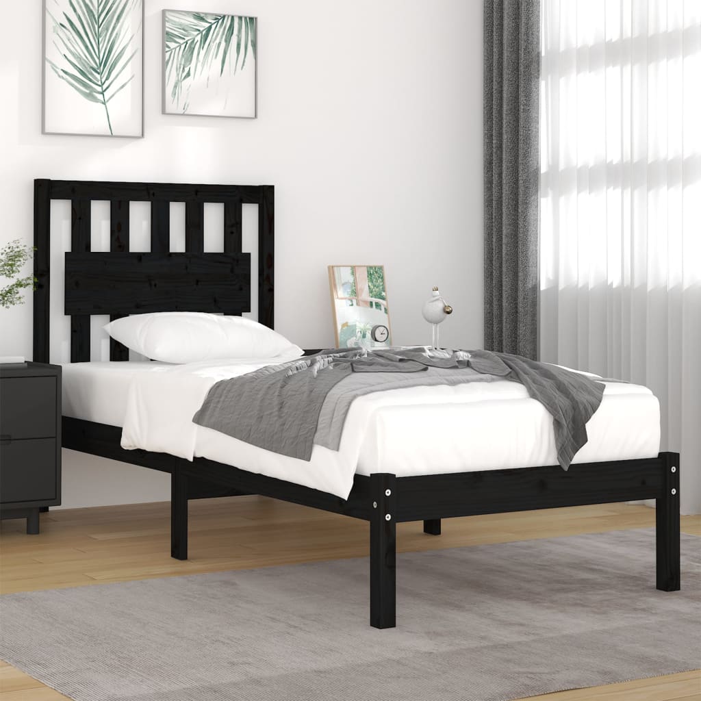 Berkfield Bed Frame Black Solid Wood Pine 90x200 cm