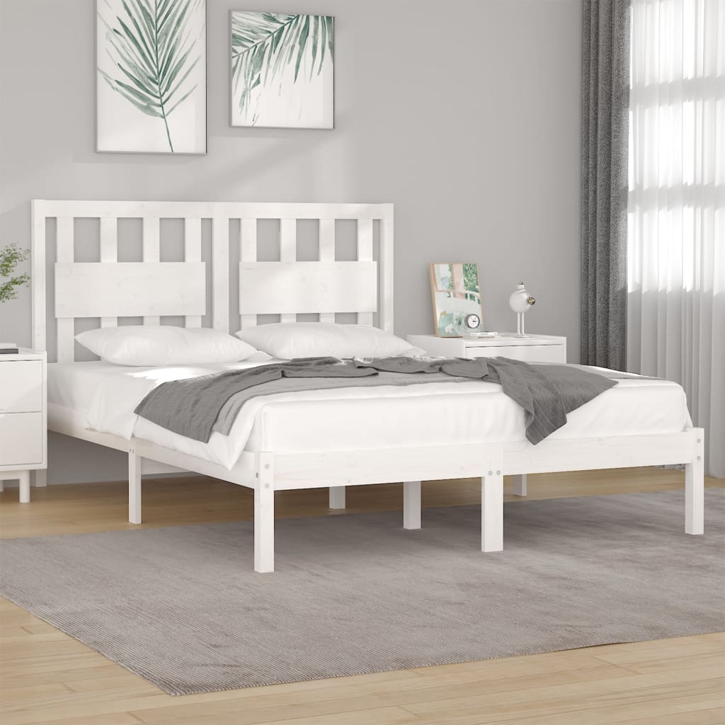 Berkfield Bed Frame White Solid Wood Pine 150x200 cm King Size