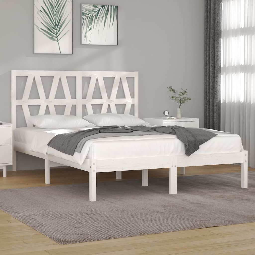 Berkfield Bed Frame White Solid Wood Pine 135x190 cm Double
