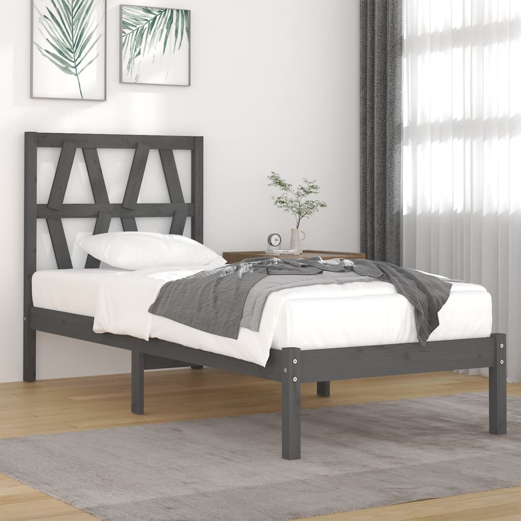 Berkfield Bed Frame Grey Solid Wood Pine 90x200 cm
