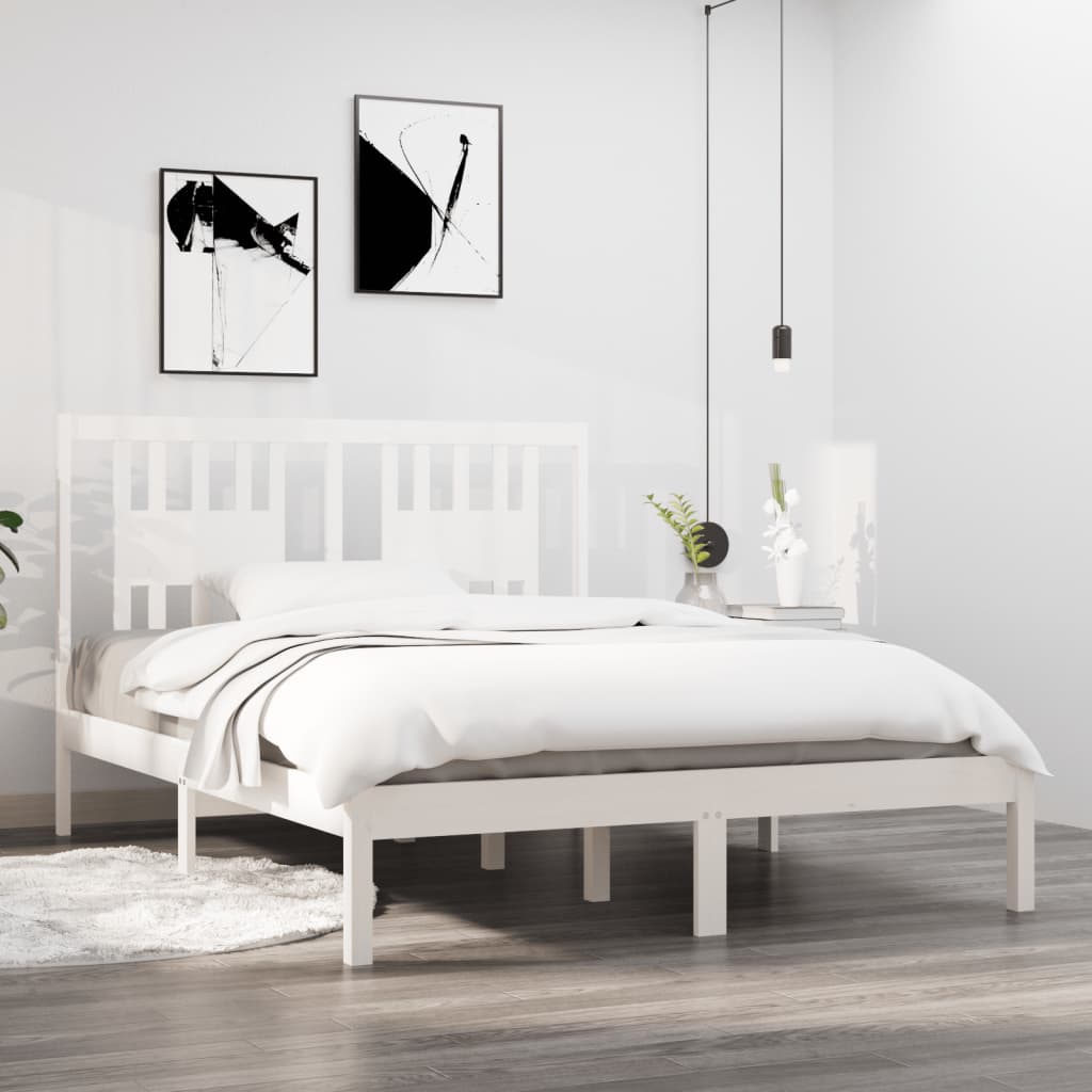 Berkfield Bed Frame White Solid Wood 135x190 cm Double