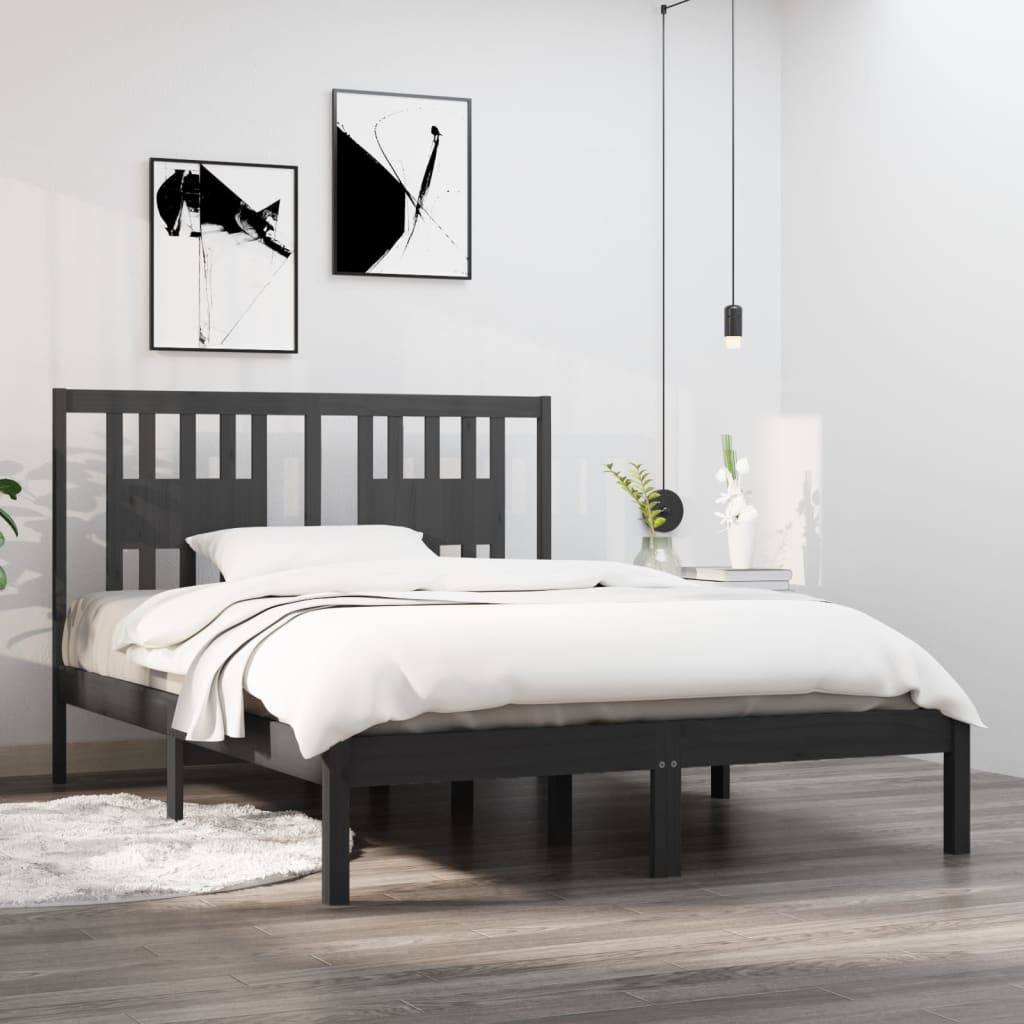 Berkfield Bed Frame Grey Solid Wood 135x190 cm Double