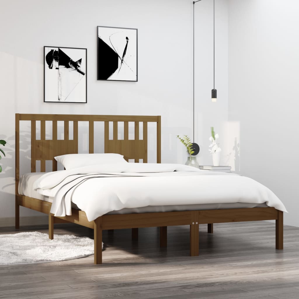 Berkfield Bed Frame Honey Brown Solid Wood Pine 140x190 cm