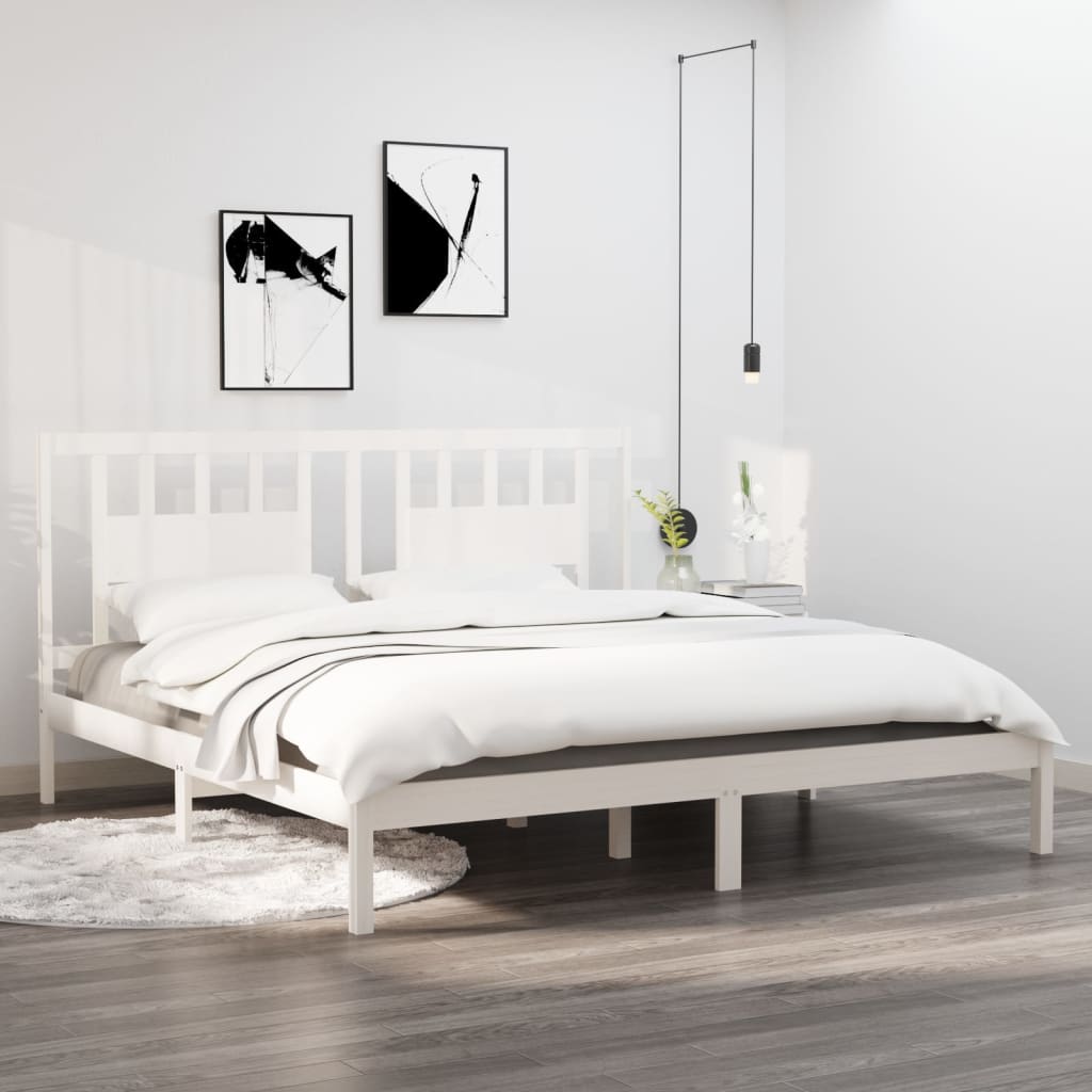 Berkfield Bed Frame White Solid Wood 180x200 cm Super King Size