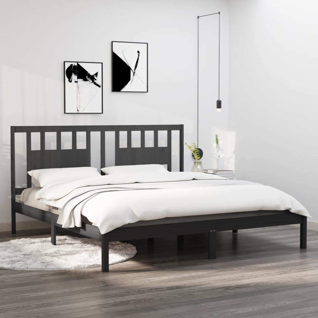 Berkfield Bed Frame Grey Solid Wood 180x200 cm Super King Size