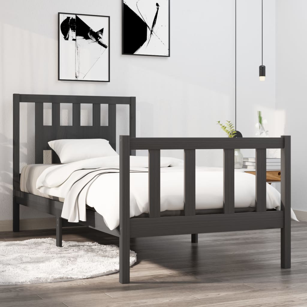 Berkfield Bed Frame Grey Solid Wood 75x190 cm Small Single