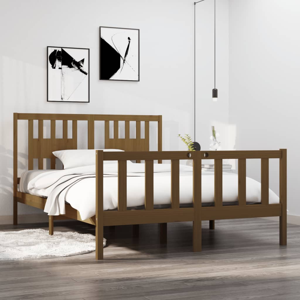 Berkfield Bed Frame Honey Brown Solid Wood 140x190 cm